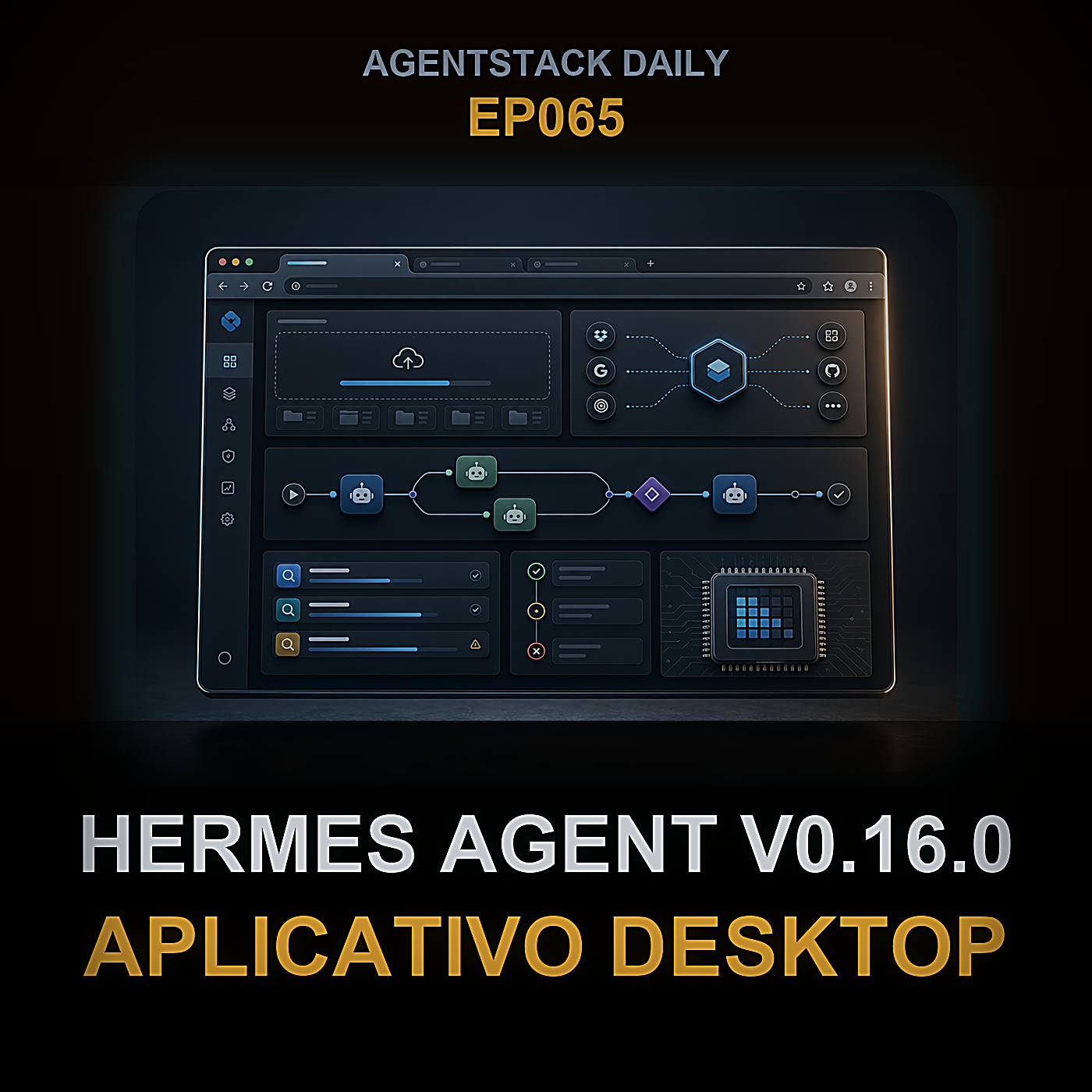 Hermes Agent v0.16.0 – Aplicativo Desktop, Codex 0.137 Multi-Agent v2, Claude Code Fallback Models e Gemma 4 12B no Stack Local — Episode 65 cover art