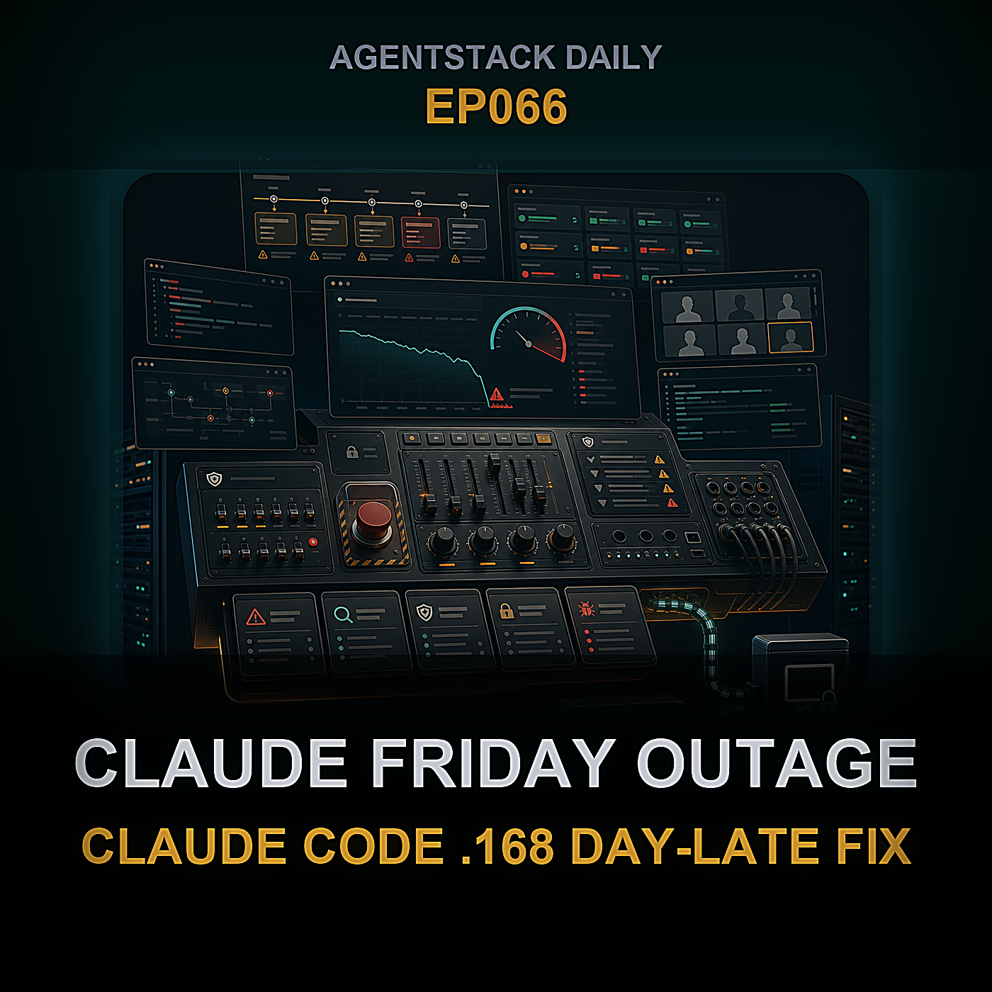 Claude Friday Outage, Claude Code .168 Day-Late Fix, OpenClaw Monthly Cadence Switch, OpenAI ChatGPT Superapp, Apple WWDC 2026, Anthropic Mythos Widens, Microsoft MAI Lands in Copilot, Gemma 4 12B on Mac — Episode 66 cover art