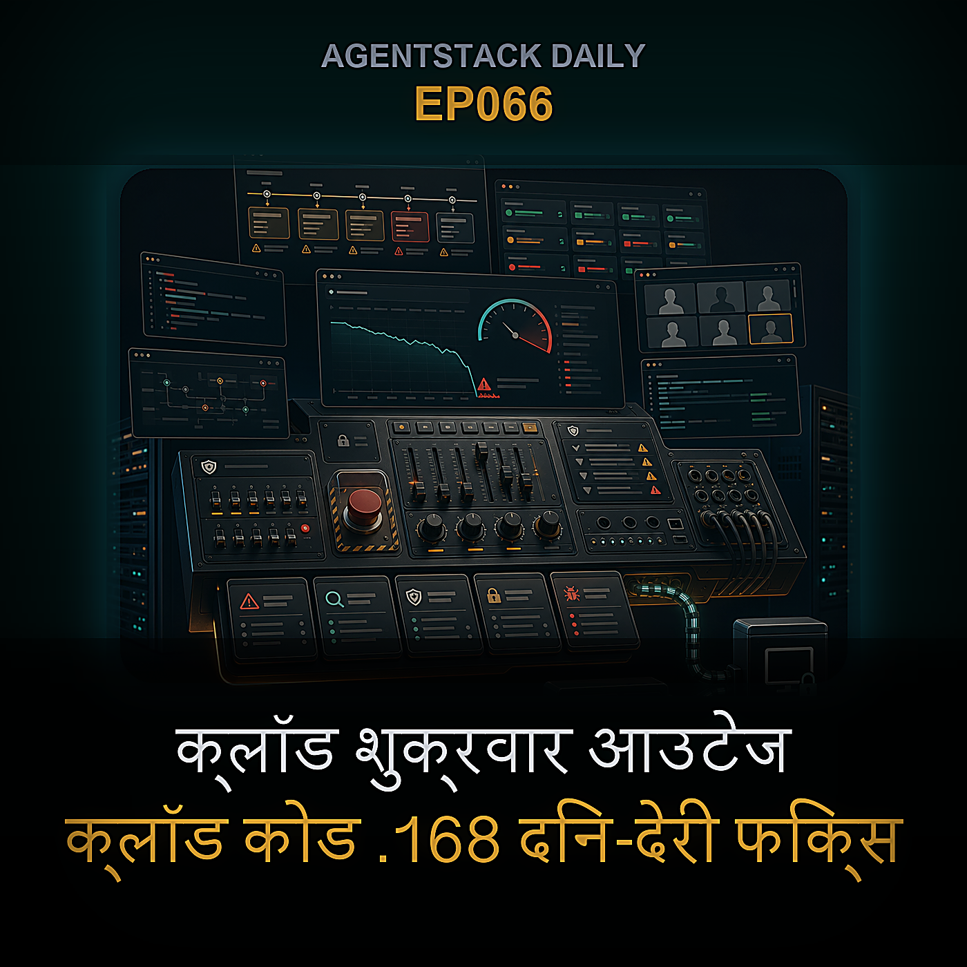 क्लॉड शुक्रवार आउटेज, क्लॉड कोड .168 दिन-देरी फिक्स, ओपनक्लॉ मासिक कैडेंस स्विच, ओपनएआई चैटजीपीटी सुपरऐप, ऐप्पल डब्ल्यूडब्ल्यूसी 2026, एंथ्रोपिक मिथोस विस्तार, माइक्रोसॉफ्ट MAI कॉपायलट में उतरा, मैक पर जेम्मा 4 12बी — Episode 66 cover art