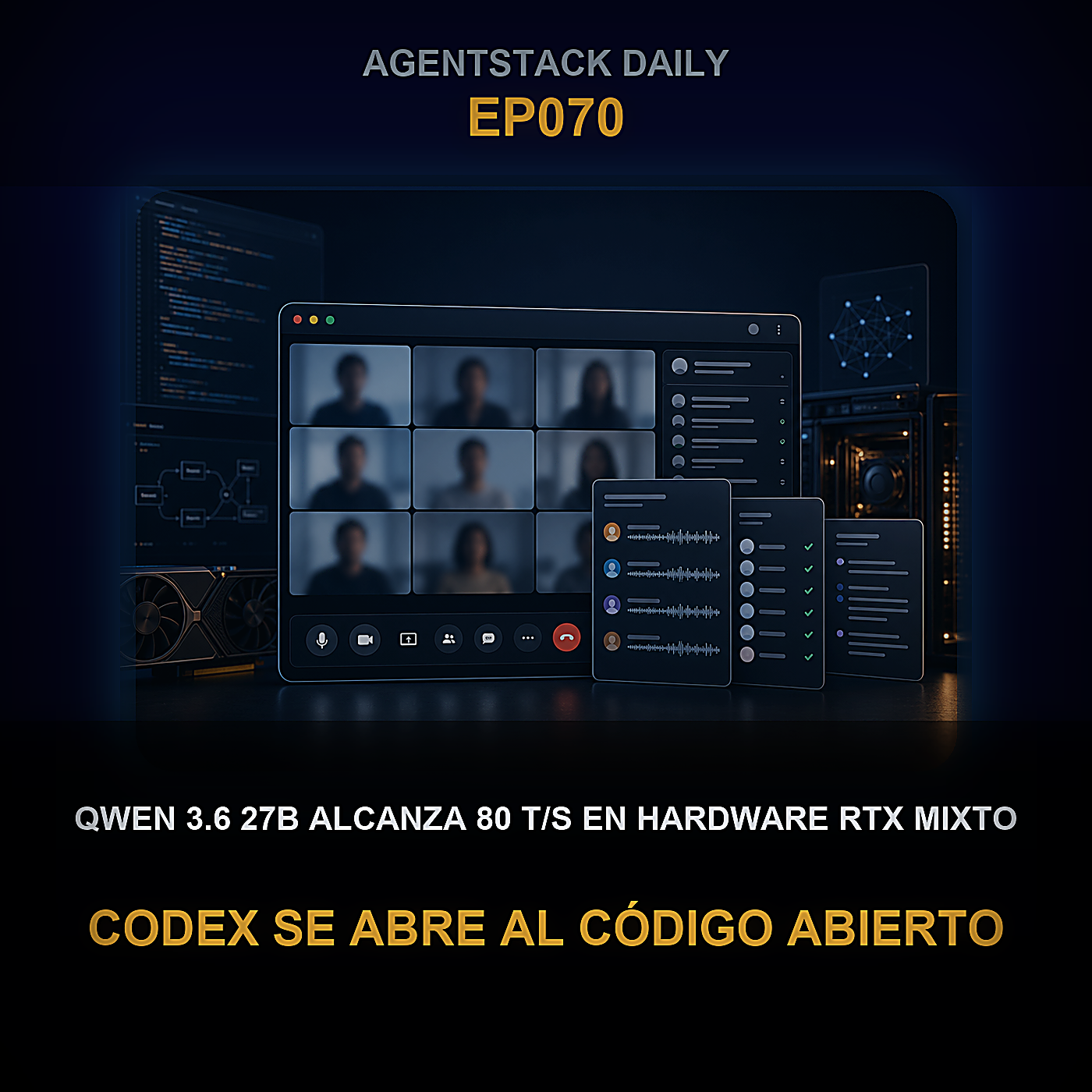 Qwen 3.6 27B alcanza 80 t/s en hardware RTX mixto, Codex se abre al código abierto, Fable 5 suspendido — Episode 70 cover art