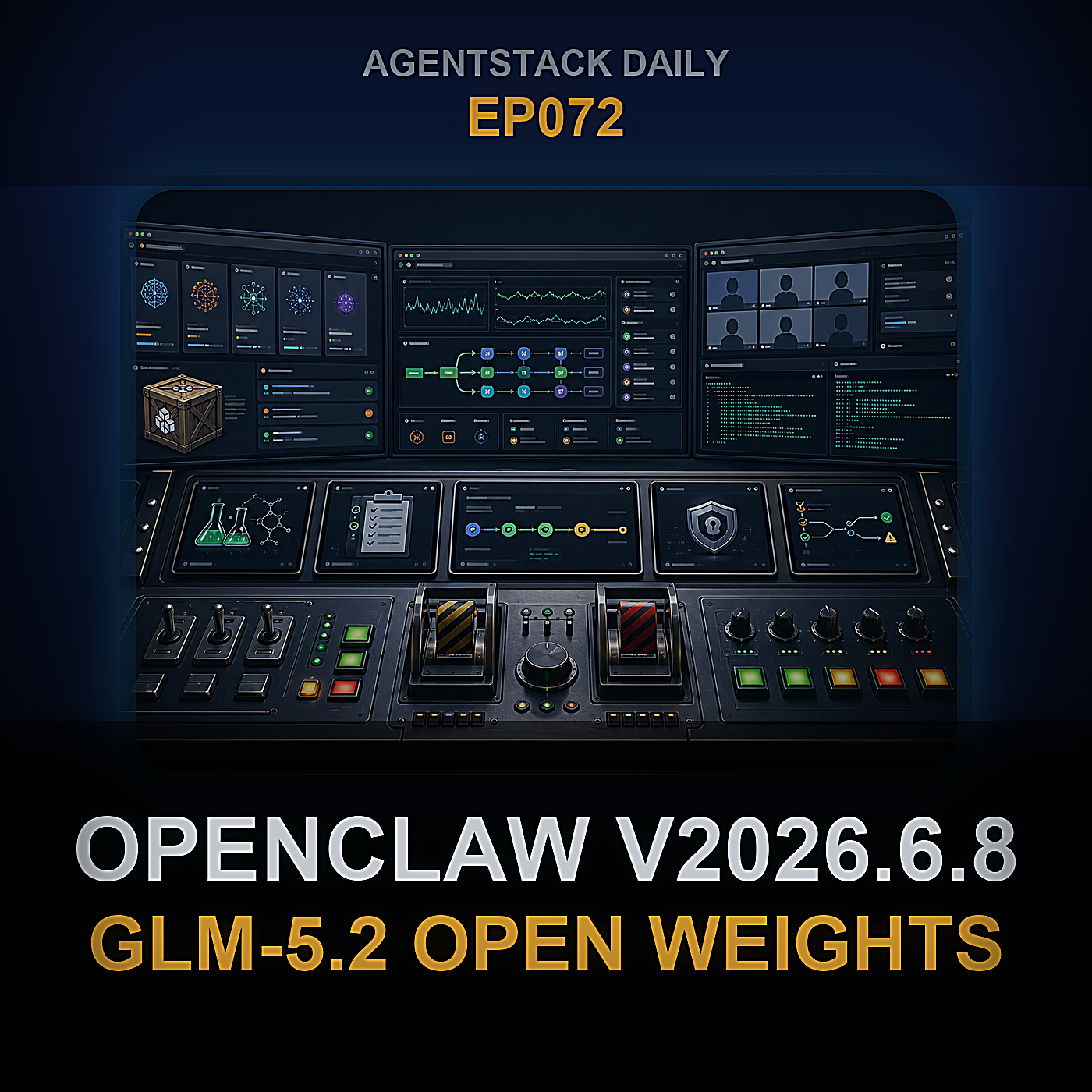OpenClaw 2026.6.8, Codex rust‑v0.141.0, Claude Code 2.1.170, GLM‑5.2 Pesos Abiertos — Episode 72 cover art