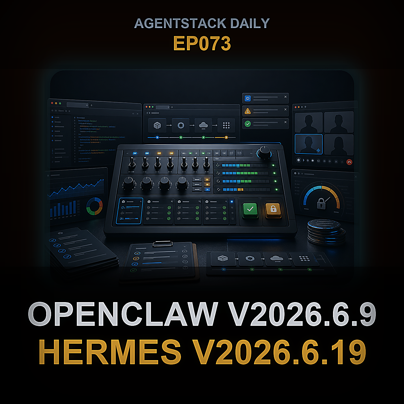 OpenClaw v2026.6.9, Hermes v2026.6.19, Claude Code 2.1.176 veröffentlicht; Poolside fügt Laguna XS.2 und M.1 hinzu — Episode 73 cover art