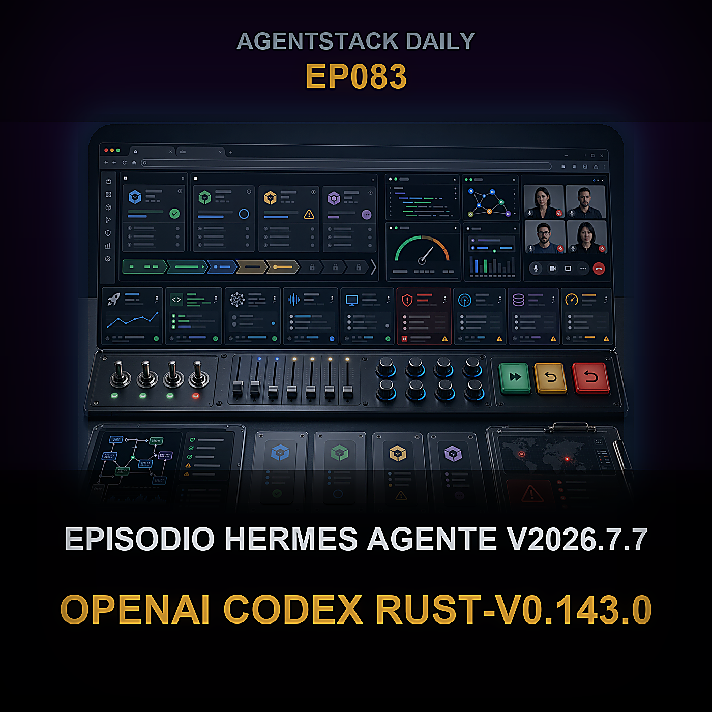 Episodio Hermes Agente v2026.7.7, OpenAI Codex rust-v0.143.0, Claude Code 2.1.197, Aion-3.0-Mini — Episode 83 cover art