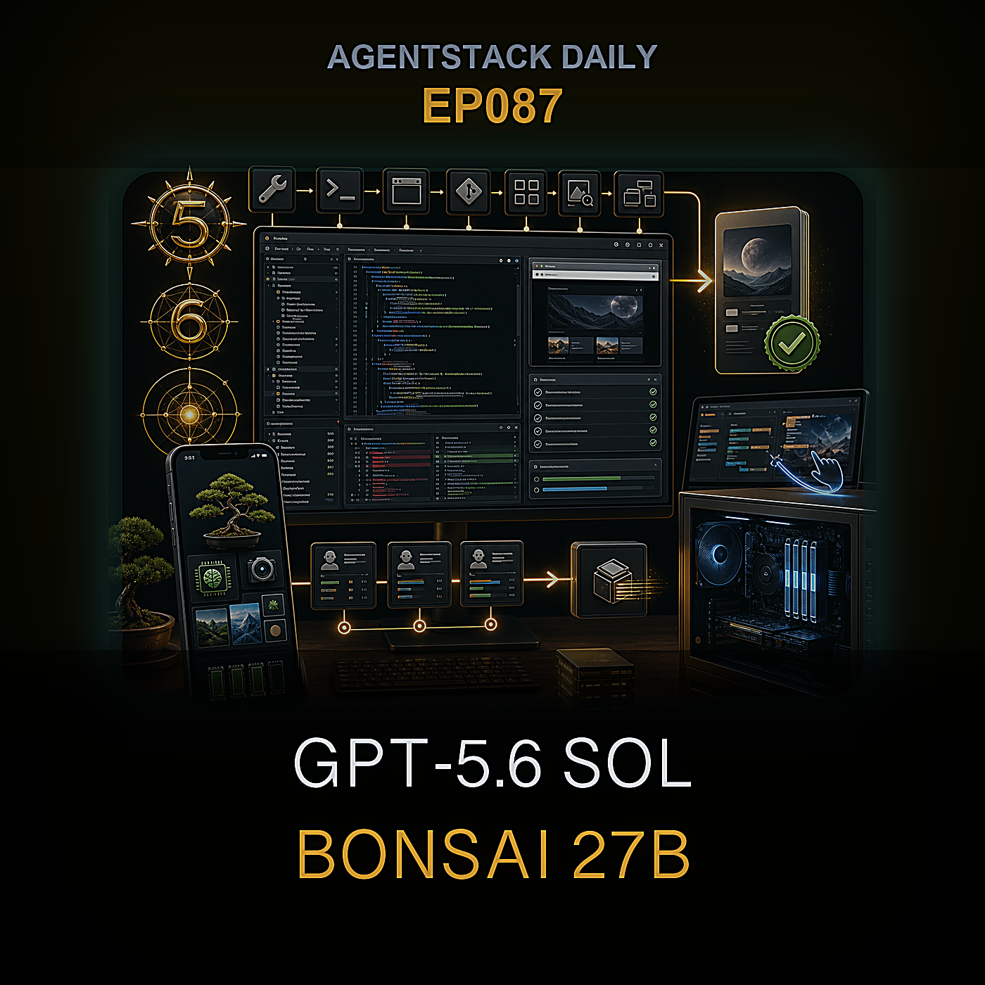 GPT-5.6 Sol, Bonsai 27B, Gemini 3.5 Flash, और AMD 128GB PCs — Episode 87 cover art