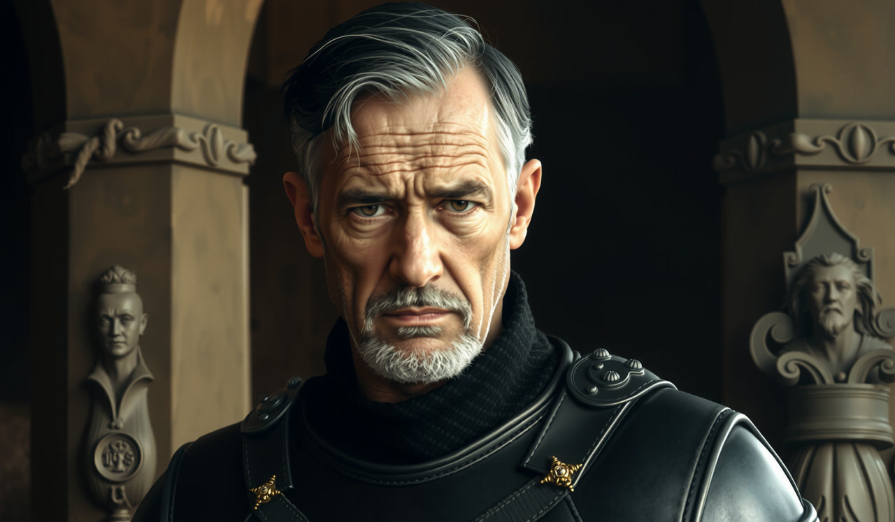 Commander Aldric in formal armor from Crossfire Episode 13
