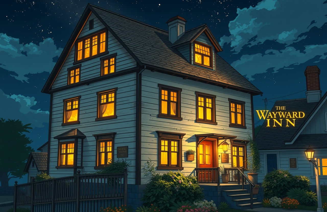 The Wayward Inn illuminated at night under supernatural lantern glow
