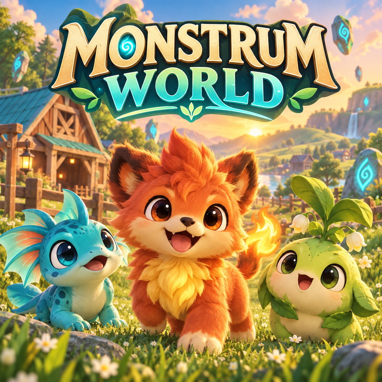 Illustrated Monstrum World companions beside a ranch