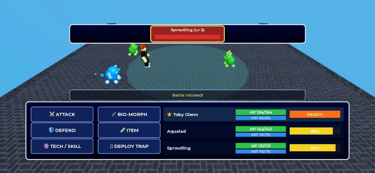 Earlier Monstrum World battle controls in a phone-sized viewport