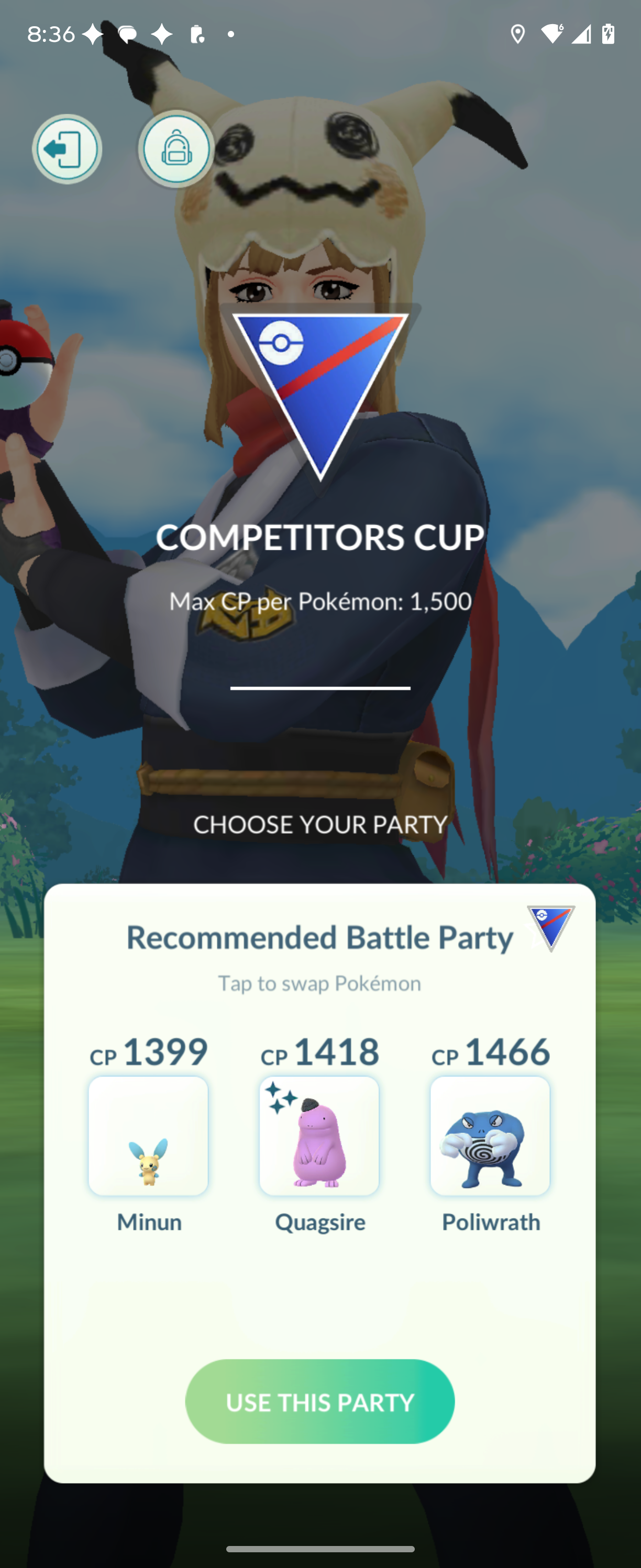 Automated battle party selection for Competitors Cup